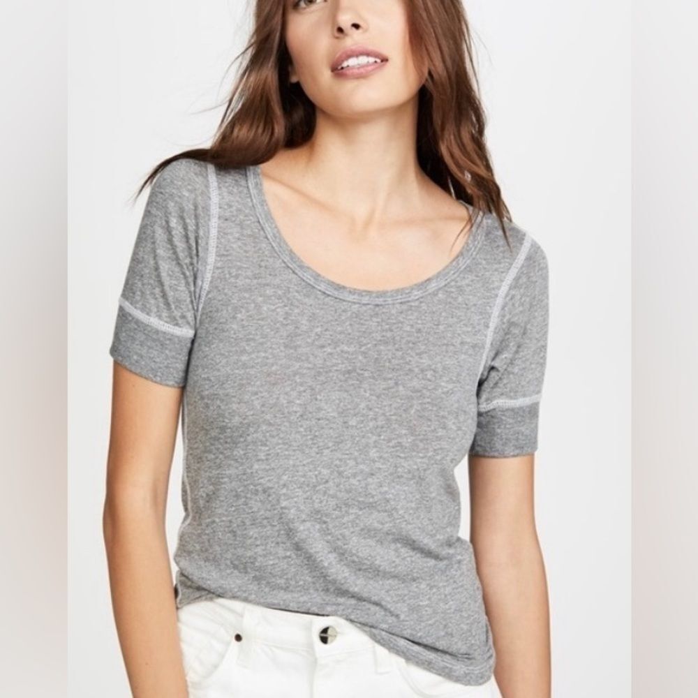 THE GREAT. Women's Short Sleeve Heather Gray Scoop Neck Tee